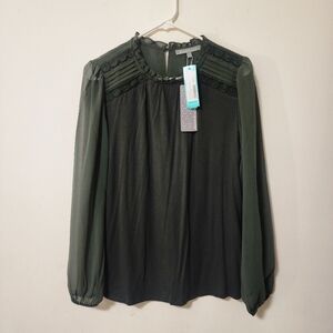 Daniel Rainn Dark Green Blouse with Lace Detail